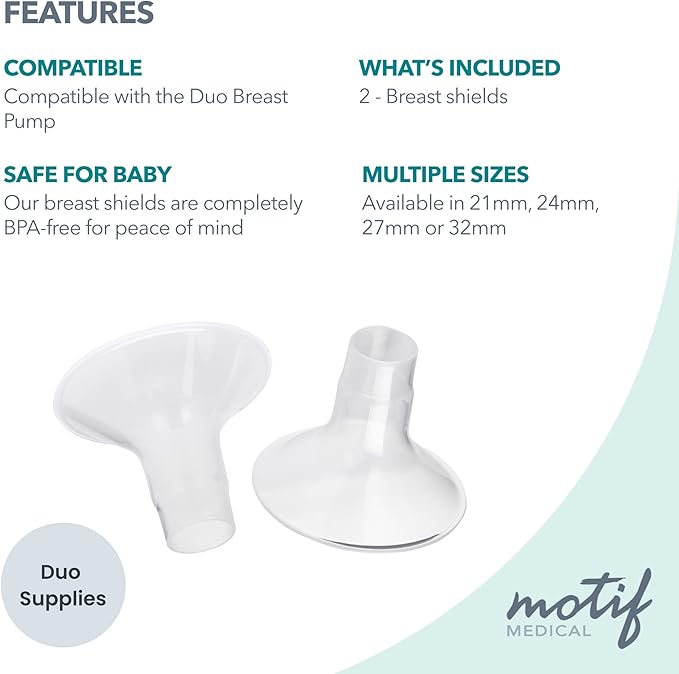 Motif Medical Duo Breast Pump Flange – Comfortable Breast Pump Flanges for Better Milk Flow & Pumping Ease - Ideal Breast Pump Flange Insert for Breastfeeding Moms (2 Shields, 32mm)