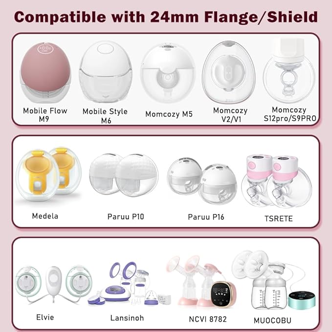Flange Insert 8PCS 15/17/19/21mm*2Pcs Compatible with Momcozy M9/M6/M5/S12 Pro/V1 Pro/V2 pro, Spectra/Medela/Elvie/NCVI/TSRETE/eufy/Lansinoh/Paruu/MomMed Breast Pump 24mm Shields/Flanges