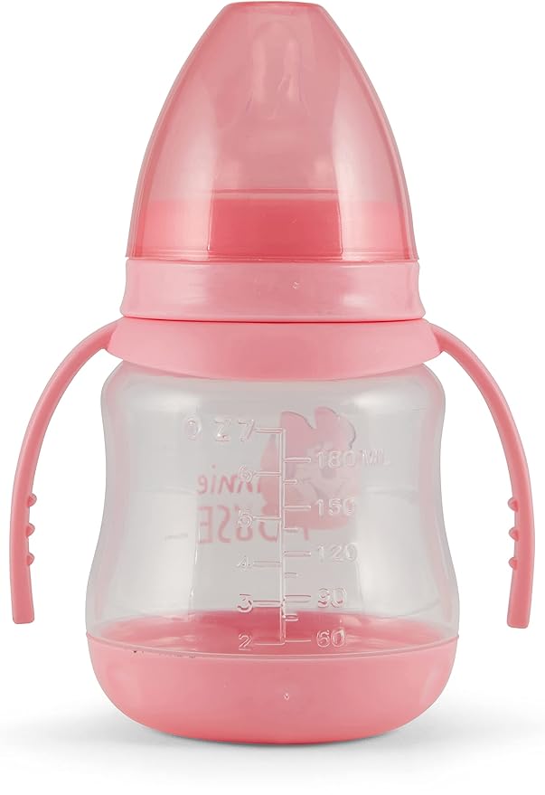 Disney 2 Pack 7 Ounce Baby Bottles with Character Prints and Colored Covers with Double Handle - BPA Free and Easy to Clean