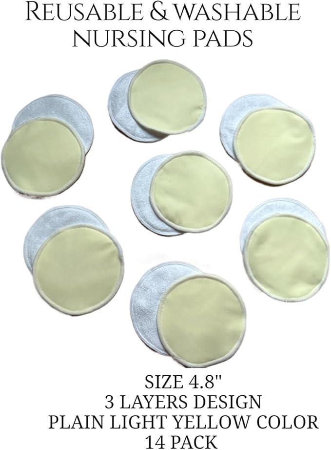 Reusable Nursing Pads 14 Pack,Washable Breast Pads Breastfeeding Essentials,Newborn Necessities for Baby Boys and Girls,Postpartum Essentials for Mom,Super Soft & Absorbent (Light Yellow)