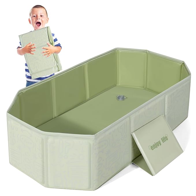 Orzbow Collapsible Baby Bathtub, Toddler Bathtub with Non-Slip Base, Portable Bath Tub for Kids Infant 12 Months+ Travel, Easy to Clean, Stable & Durable, Space-Saving, Green
