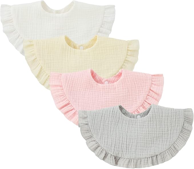 Nishine 4 pcs Unisex Baby Muslin Bandana Drool Bibs 360 Degree Rotatable Cotton Teething Feeding Drooling Bibs for Boy Girl