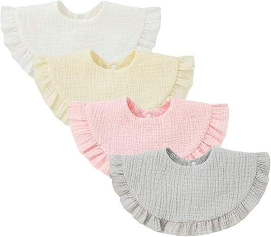 Nishine 4 pcs Unisex Baby Muslin Bandana Drool Bibs 360 Degree Rotatable Cotton Teething Feeding Drooling Bibs for Boy Girl