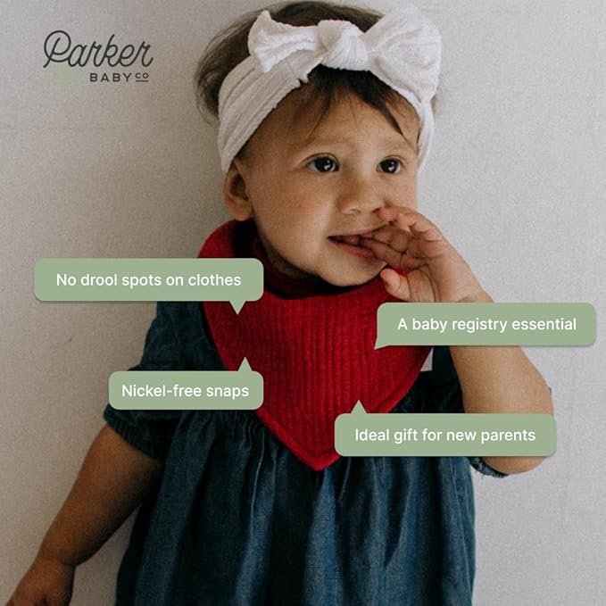 Parker Baby Muslin Bandana Drool Bibs | 100% Soft Muslin Cotton, Absorbent & Adjustable | Stylish Teething & Drooling Bibs