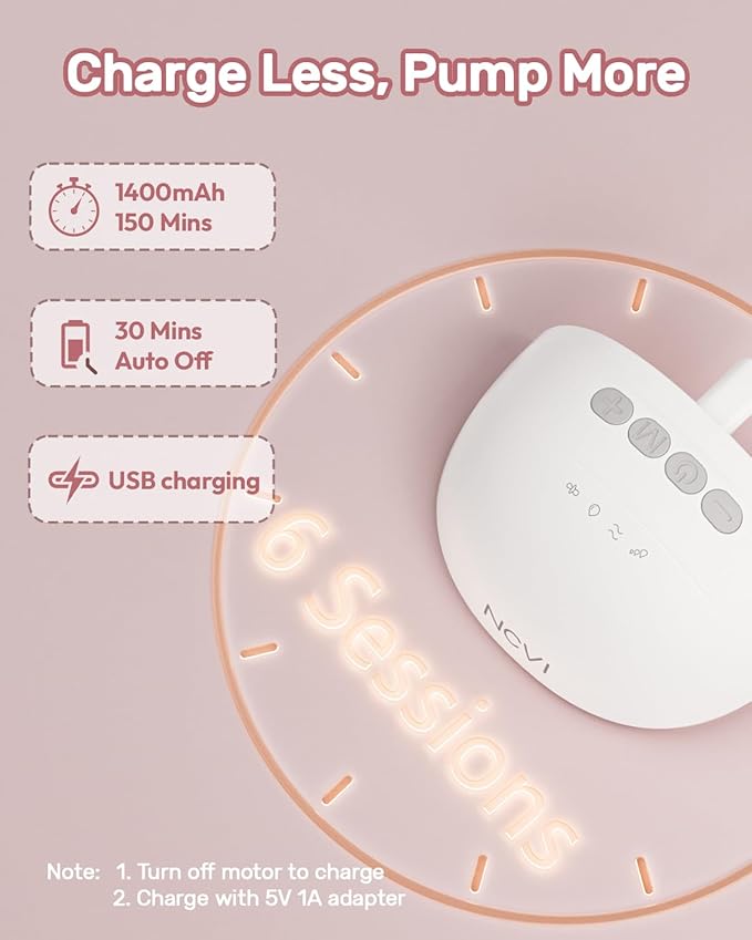 NCVI Wearable Hands Free Breast Pump, 4 Modes & 9 Levels with Multitronic Suction, Ultra-Quiet <42dB, Long Battery Life (150min), 21/24mm Flange Insert, Portable Electric Breastfeeding Pump for Moms