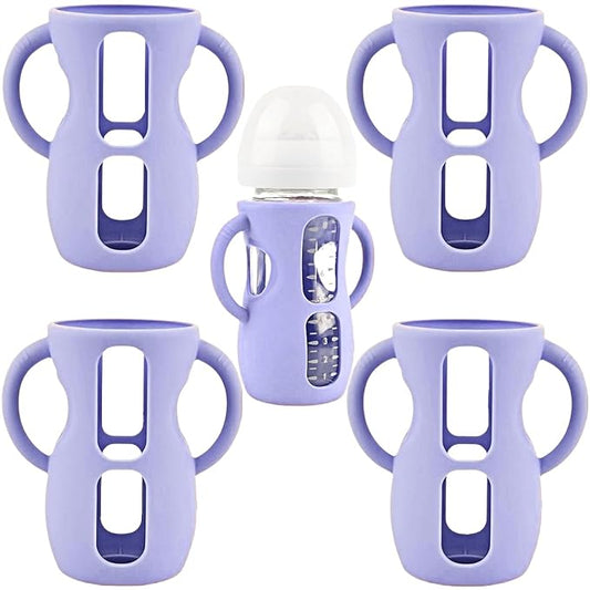 4 Pack Silicone Sleeves for Avent Natural Glass Baby Bottles, Silicone and Easy-Grip Handles for Drop Protection, Compatible with Philips Avent 4/8 OZ Glass Bottle (Light Purple, 8 OZ)