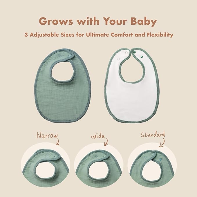 8-Pack Cotton Baby Drool Bibs - Quick-Dry Absorbent Bandana Bibs, Adjustable Snaps for Newborn to 24M