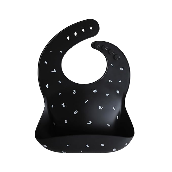 mushie Silicone Baby Bib | Adjustable Fit Waterproof Bibs (Numbers Black)