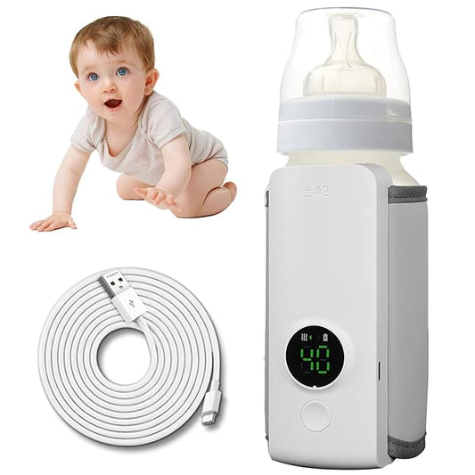 Portable Bottle Warmer for Travel, Instant Heating & Constant Warming, Portable Baby Bottle Warmer On The Go for Breastmilk, Large Capacity Battery-Powered & Rechargeable, Temperature Display