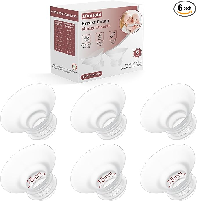 Flange Sizing Kit 6PCS 15mm for 24mm Flange/Shield of Pumps, Flange Inserts 15mm Compatible with Momcozy M5/M6/S12 Pro/S9 Pro/V1 Pro, Spectra/eufy/Medela/TSRETE Breast Pump Replacement Parts, 6pc-15mm