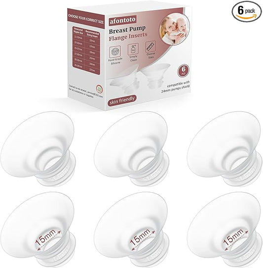 Flange Sizing Kit 6PCS 15mm for 24mm Flange/Shield of Pumps, Flange Inserts 15mm Compatible with Momcozy M5/M6/S12 Pro/S9 Pro/V1 Pro, Spectra/eufy/Medela/TSRETE Breast Pump Replacement Parts, 6pc-15mm