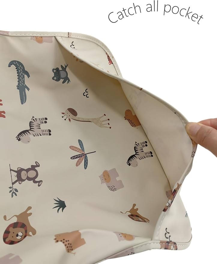 GZMM Waterproof Baby Bibs,Infant Toddler Long Sleeve Feeding Bib With Food Catcher,Easy Clean & Washable