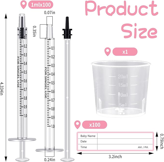 Trelaco Colostrum Collector Kit Include Sterile Sealed Breast Milk Syringes with Caps No Needle Colostrum Syringes Stickers 1 Measuring Cup Harvesting Collection for Breastmilk(50 Sets,1 ml)