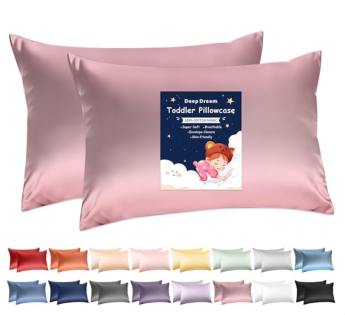 Deep Dream Toddler Pillowcases for 13x18 Pillow 2 Pack, 100% Cotton Travel Pillow Case Cover, 600 Thread Count Cotton Pillow Covers, Soft & Breathable Small Pillow Cases Envelope Closure, Lotus Pink