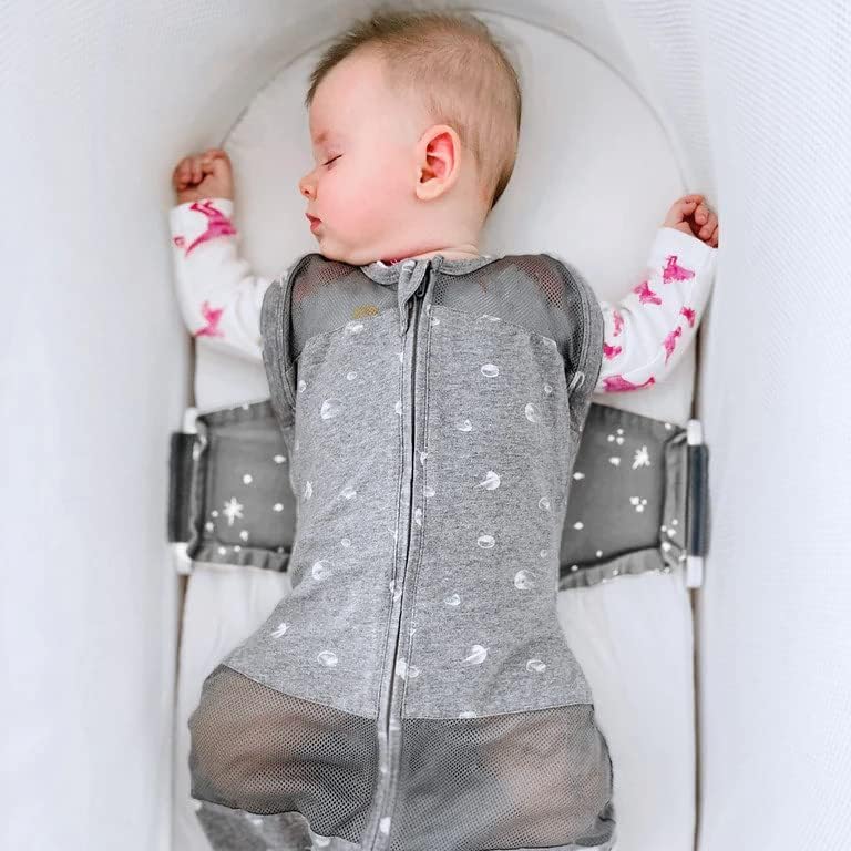 Happiest Baby SNOO Sleep Sack - 100% Organic Cotton Baby Swaddle Blanket - Doctor Designed Promotes Healthy Hip Development (Graphite Planets, X-Large)