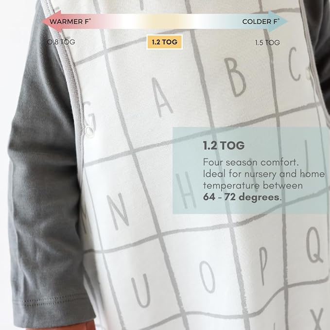 Tealbee Grow with Baby Sleep Sack – Adjustable Fit 6–24 Months for Babies & Toddlers, Soft Rayon from Bamboo Sleep Bag, All Season 1.2 TOG Wearable Blanket with 2-Way Zipper – Alphabet