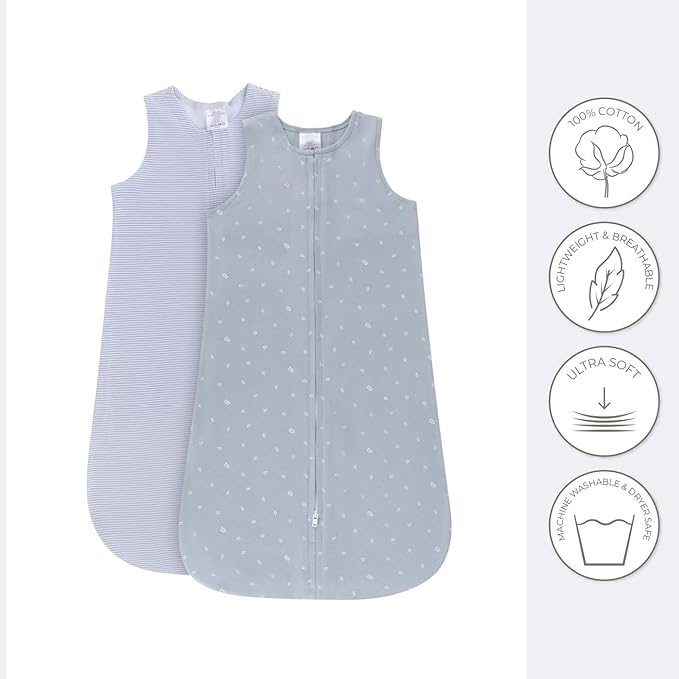 Ely's & Co. 100% Cotton Wearable Blanket Baby Sleep Bag 2 Pack (12-18 Months, Blue)