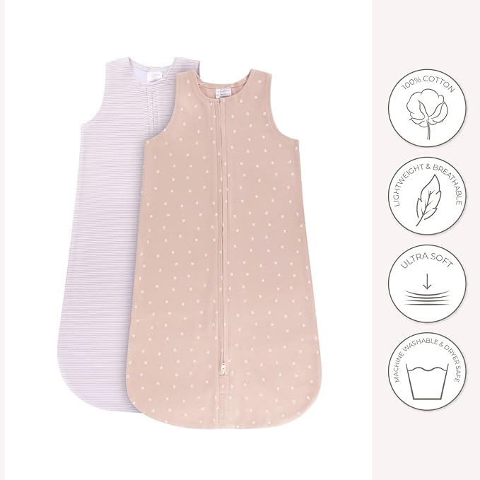 Ely's & Co. 100% Cotton Wearable Blanket Baby Sleep Bag 2 Pack (12-18 Months, Blush)