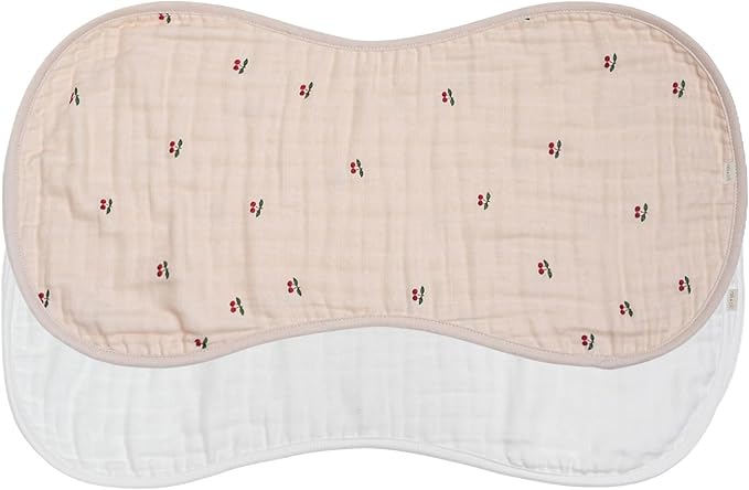 Ali+Oli 2-pk Muslin Burp Cloths for Baby Boys and Girls (Cherry-White) Organic Baby Burp Cloth, Burp Rags for Newborn