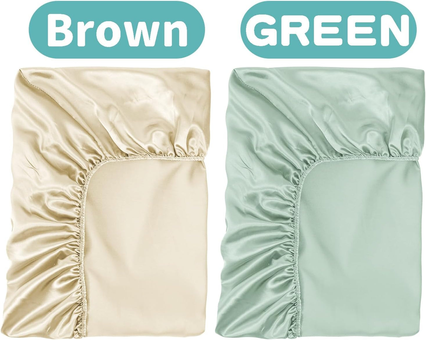 2 Pack Satin Soft Crib Sheet for Baby with Sensitive Hair Silky Baby Mattress Sheet Pink and Violet Unisex 52x28in (Satin Brown & Green)