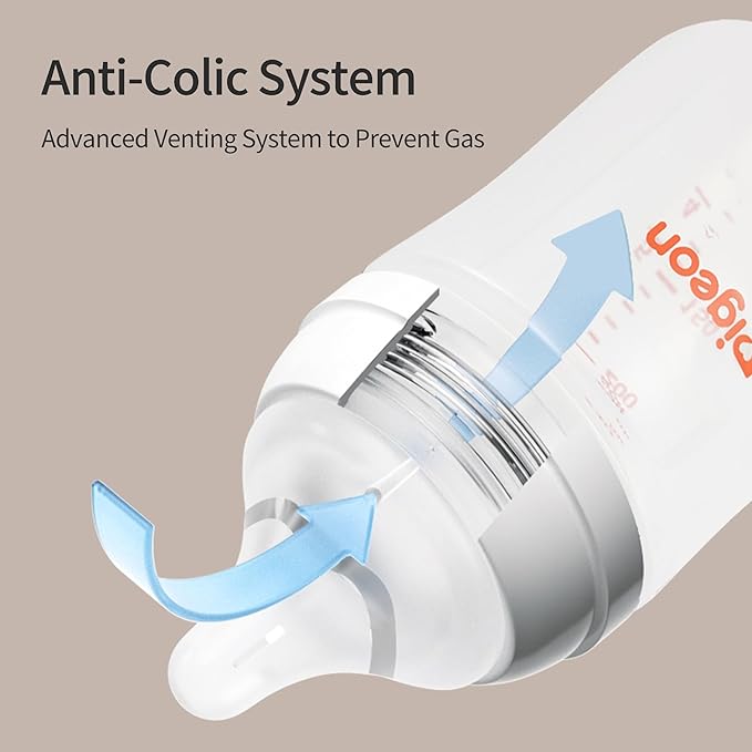 Pigeon Newborn Baby Bottle Feeding Gift Set, Nurture & Nest, Anti-Colic Wide Neck Bottle with Latch-On Nipple, 3 Bottles (5.4 Oz), 3 Stage 2 Nipples, 1 Bottle Brush and 1 Nipple Brush