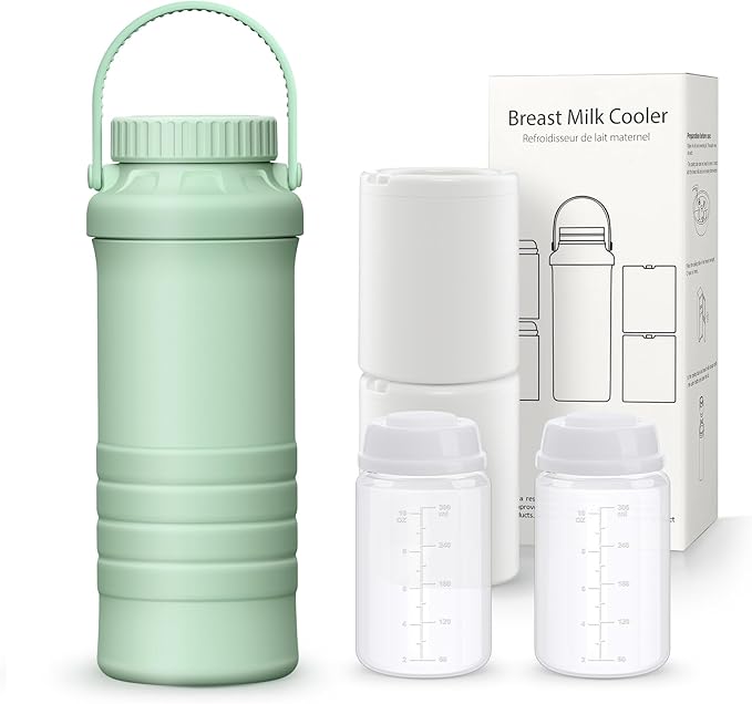 22oz Portable Breastmilk Cooler Bottle, Stainless Steel Breast Milk Chiller, 360° Total Cooling for 24 Hours, Stainless Steel Cooler with 2pcs Baby Bottles for Breastmilk Storage