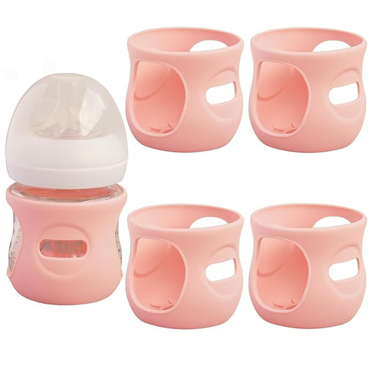 4 Pack Silicone Sleeves for Avent Natural Glass Baby Bottles, Anti Breakage Bottle Holder, Compatible with Philips Avent Glass Natural Baby Bottles (4 Pink, 4 OZ)