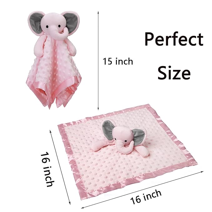 Pro Goleem Baby Girl Gifts Elephant Security Blanket with Stuffed Animal Snuggle Toy Lovey Soft Lovie Baby Registry Search for Infant and Toddler Pink 16 Inch