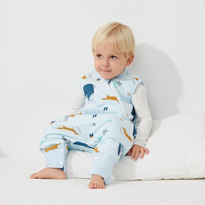 Duomiaomiao 2.5 TOG Toddler Sleep Sack 12-24 Months 100% Cotton Winter Side Open Zipper Baby Sleep Sack with Feet, Warm Toddler Wearable Blanket
