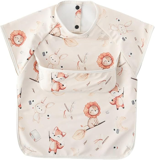 GZMM Waterproof Baby Bibs,Infant Toddler Extra Cover Feeding Bib With Food Catcher,Easy Clean & Washable