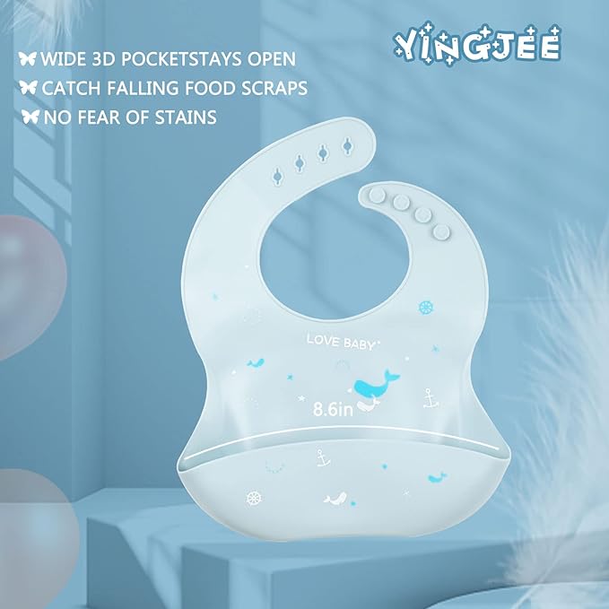 Baby Silicone Feeding Bibs, 3pcs Adjustable Waterproof Bibs for Feeding