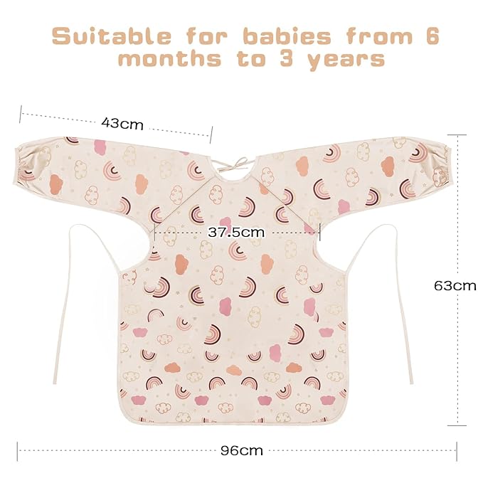 Vicloon Coverall Baby Feeding Bib, Weaning Bib Attaches to Highchair and Table, Long Sleeves Bib with Waterproof, Comfortable,Machine Washable, Baby Bib For 6 Month to 3 Years Old (Pink)