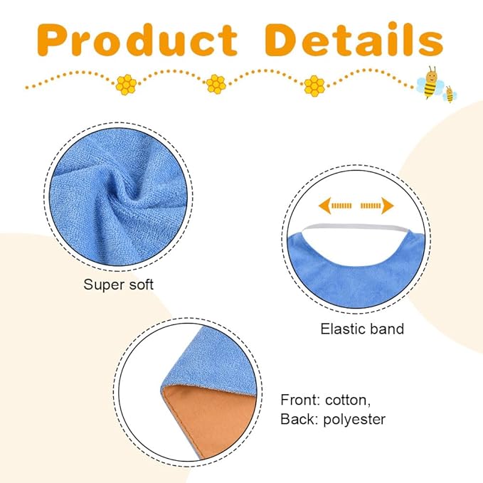 Vicloon Baby Bibs, 5PCS Terry Bib Set, Baby Bibs for Boys, Girls, Terry Drool Cotton Bibs Waterproof protection, Adjustable Elastic Strap, Baby Bandana Drool Bibs for Feeding, Teething Drooling(Color)