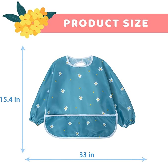 Little Dimsum Baby Bib with Pocket Waterproof Toddler Bibs Infant Feeding Bibs for Boys and Girls, Pack of 2 Colors