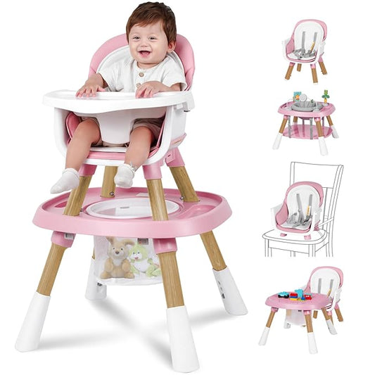 Baby High Chair, 15 in 1 Convertible High Chairs for Babies and Toddlers, Easy Clean High Chair for Baby, Babies Feeding Chair for 6-72 Months(Pink)
