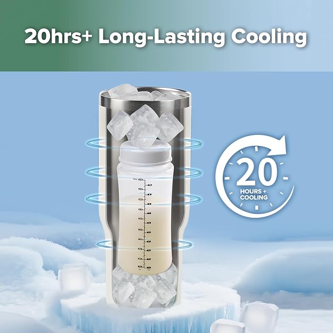 haakaa Portable Breastmilk Cooler 30oz/900ml, Up to 20 Hours of On-The-go Cooling, Larger Capacity Breast Milk Chiller with a 300ml Inner Breastmilk Storage Bottle & Leakproof Lid with Straw & Sip