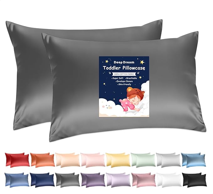 Deep Dream Toddler Pillowcases for 13x18 Pillow 2 Pack, 100% Cotton Travel Pillow Case Cover, 600 Thread Count Cotton Pillow Covers, Soft & Breathable Small Pillow Cases Envelope Closure, Dark Grey