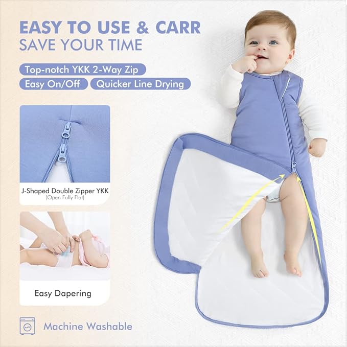 HAPIU Rayon Made from Bamboo Winter Baby Sleep Sack 2.5 TOG, 2-Way Zipper YKK, Warm Quilted Wearable Blanket