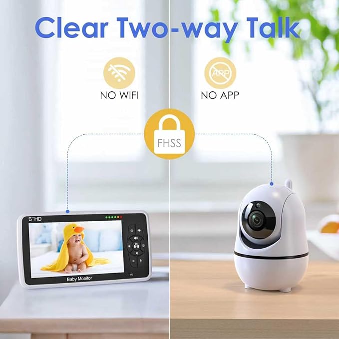 Babystar Baby Monitor with Camera and Audio, 720P HD Resolution 5" Display, Up to 22 Hour Battery, Remote Pan-Tilt-Zoom, No WiFi, VOX, Night Vision, 2-Way Audio, Lullabies, Temperature Sensor