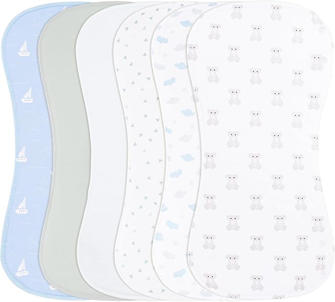 2-in-1 Burp Cloths and Baby Bibs - 6 Pack Large Super Absorbent Soft Cotton Burping Cloths for Spit Up, 3 Layers Thick Baby Burp Rags for Girls & Boys