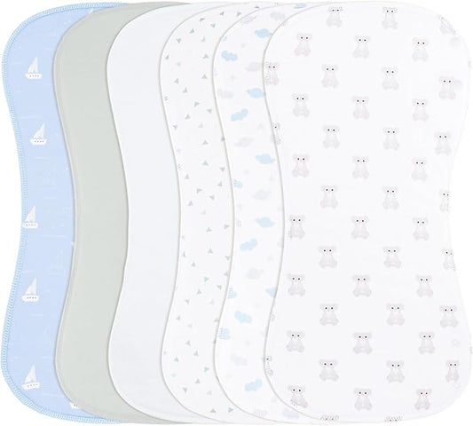 2-in-1 Burp Cloths and Baby Bibs - 6 Pack Large Super Absorbent Soft Cotton Burping Cloths for Spit Up, 3 Layers Thick Baby Burp Rags for Girls & Boys