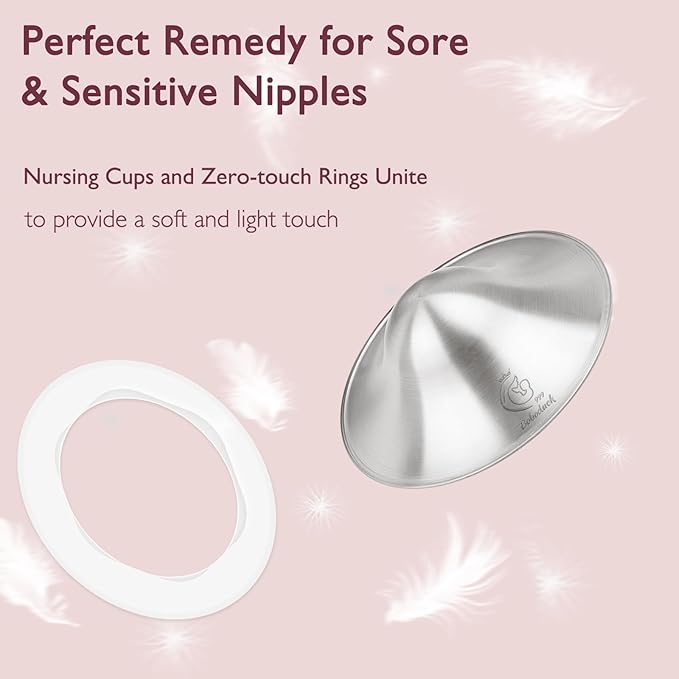 Boboduck The Original Silver Nursing Cups - 999 Silver Nipple Covers Breastfeeding - Protect and Soothe Sore Nipples - Breastfeeding Essentials Silver Nipple Guards with Soft Silicone Ring (X-Large)