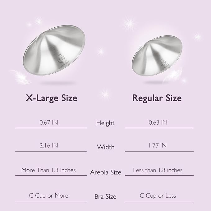 Boboduck The Original Silver Nursing Cups - 925 Silver Nipple Covers Breastfeeding - Protect and Soothe Sore Nipples - Silver Nipple Shield Guards with Soft Silicone Ring (Regular)
