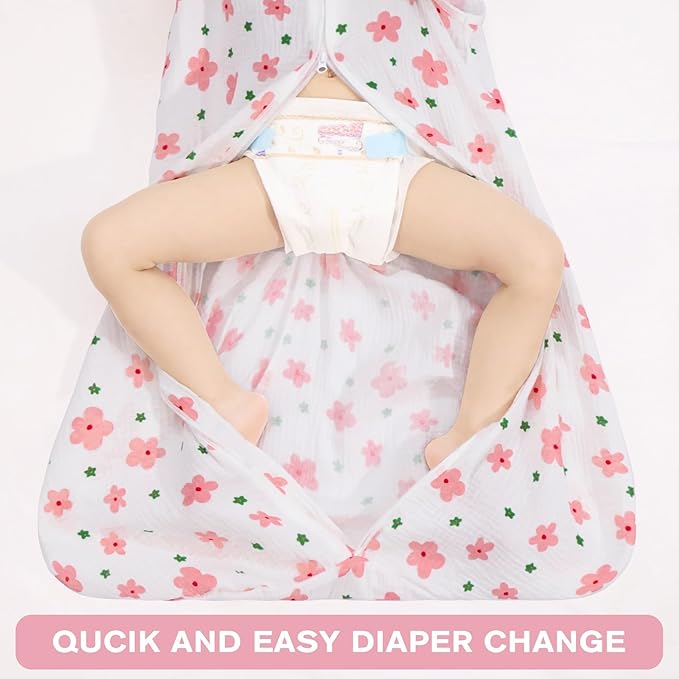 2 Pack Baby Sleep Sack 18-24 Months 100% Organic Cotton Muslin Baby Sleeping Bag 2-Way Zipper Wearable Blankets (Flower & Cherry, X-Large)