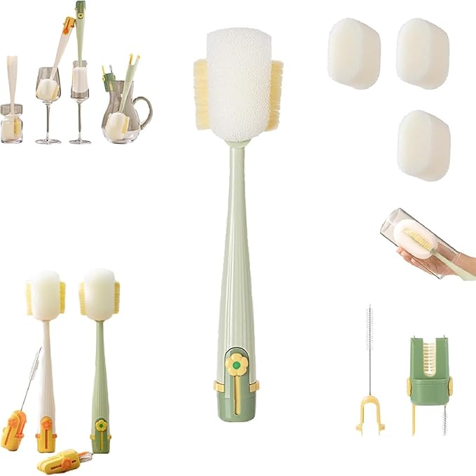 5 in 1 Bottle Cleaning Brush Set, 5‑in‑1 Multifunctional Bottle Cleaning Brush Set, Straw Cleaner Brush for Baby Bottles, Multifunctional Detachable Water Bottle Brush (1PCS Green)