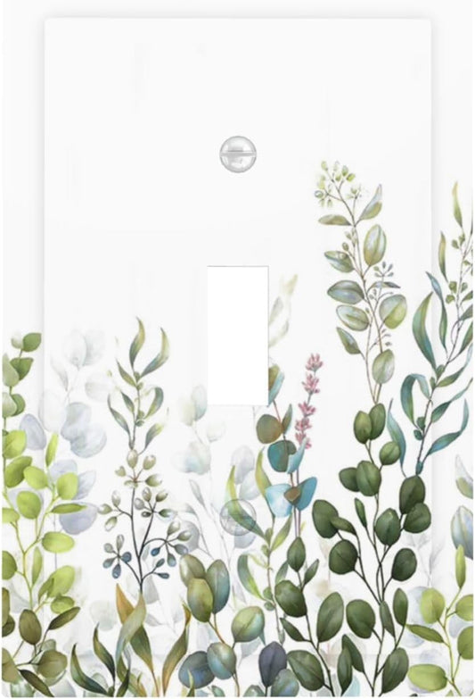 Green Eucalyptus Leaf Plant Herbs Springnature Decorative Light Switch Cover 1 Gang Single Toggle Device Electrical Faceplate Switchplates Decorator Outlet Wall Plate for Bed Room Living Room Decor