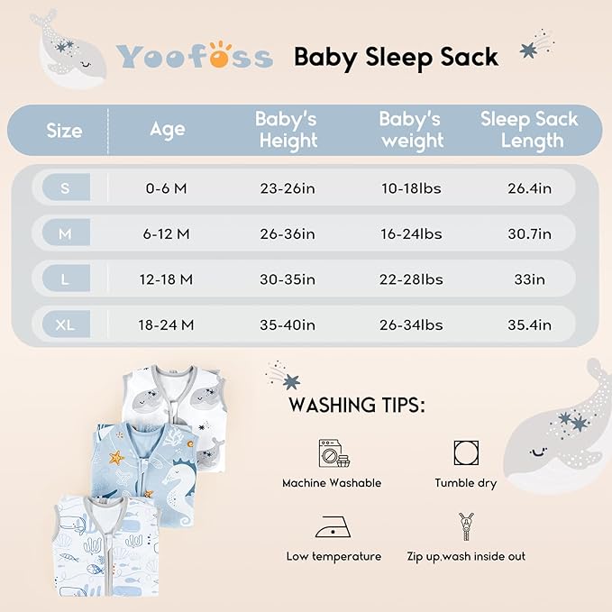 Yoofoss Baby Sleep Sack 6-12 Months 0.5 Tog Wearable Blanket for Baby, 3 Pack 100% Organic Cotton Infant Toddler Sleeping Sack 2-Way Zipper Lightweight Sleep Sack