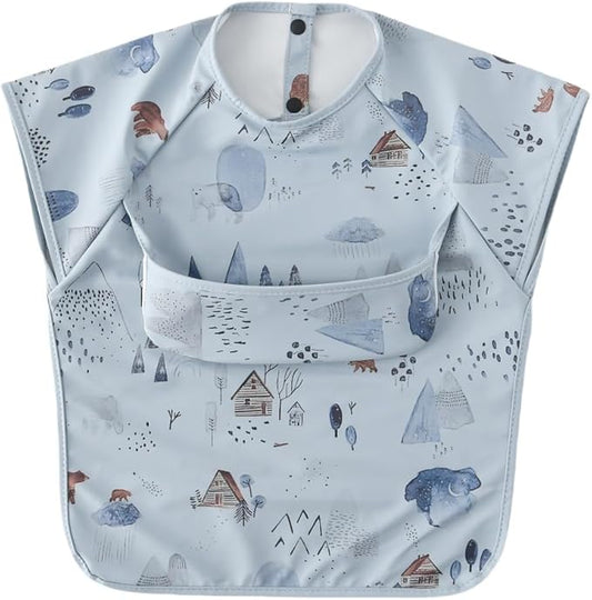 GZMM Waterproof Baby Bibs,Infant Toddler Extra Cover Feeding Bib With Food Catcher,Easy Clean & Washable