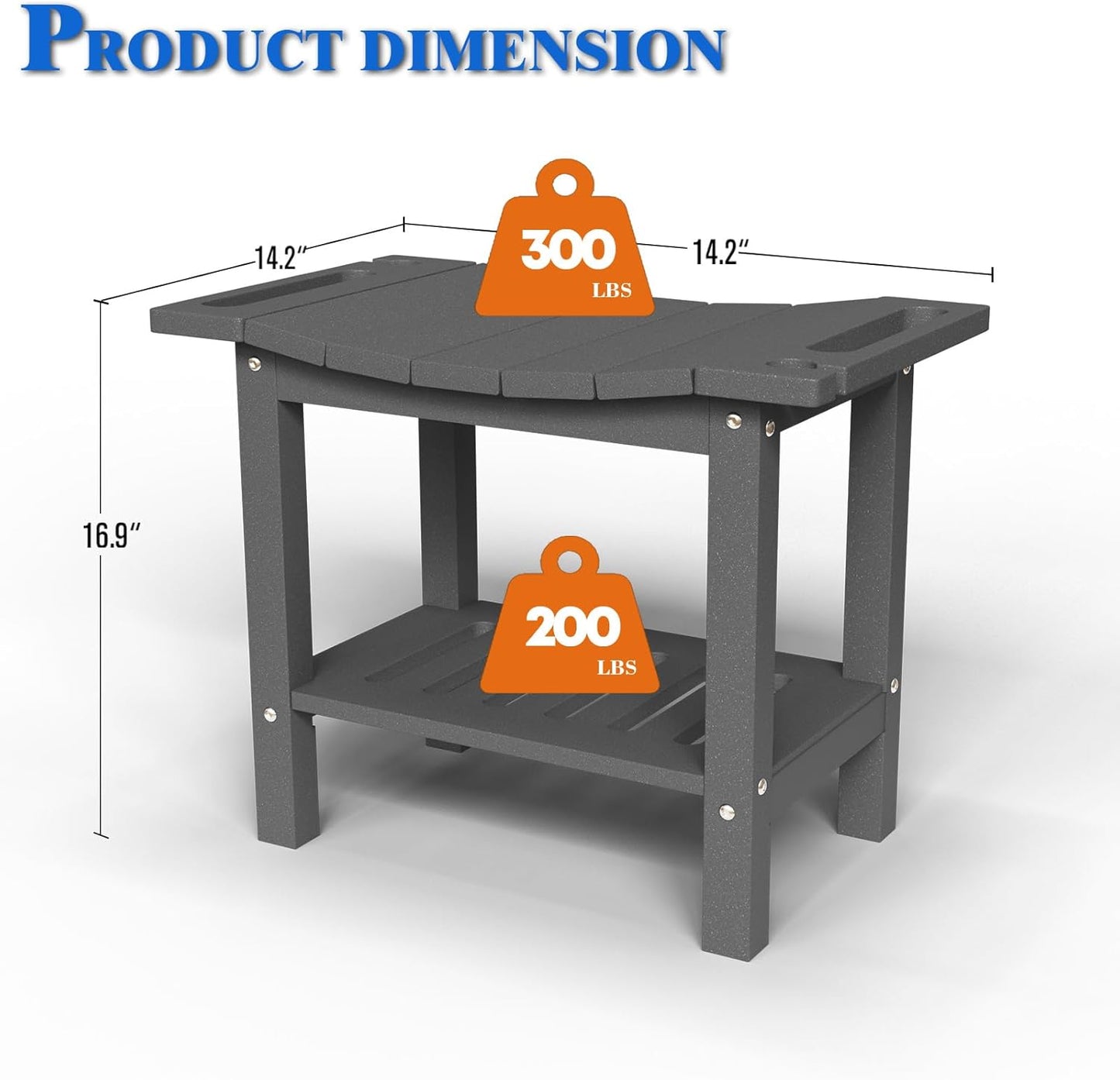 HDPE Shower Bench Stool for Inside Shower, Non-Slip Shower Stool for Shaving Legs with Storage Shelf, Waterproof Shower Chair Spa Bath Seat for Indoor & Outdoor Use (Gray)