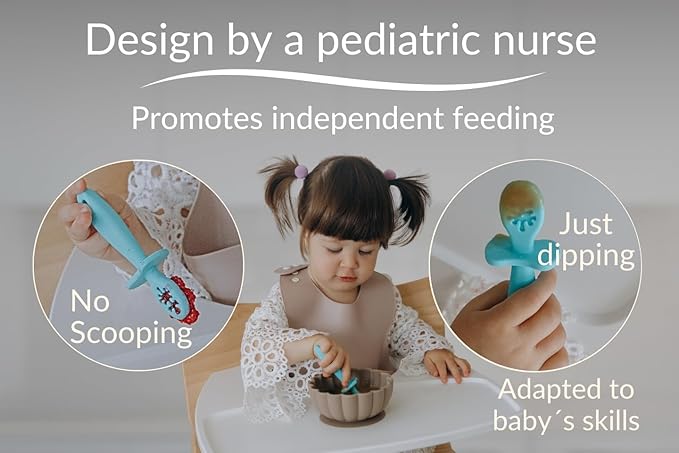 Growing Love Baby Spoons Set, Self Feeding 6 months, Pre-Spoon, Baby utensils, training spoon, cuchara bebe, blw, 100% silicone, Anti choke shield